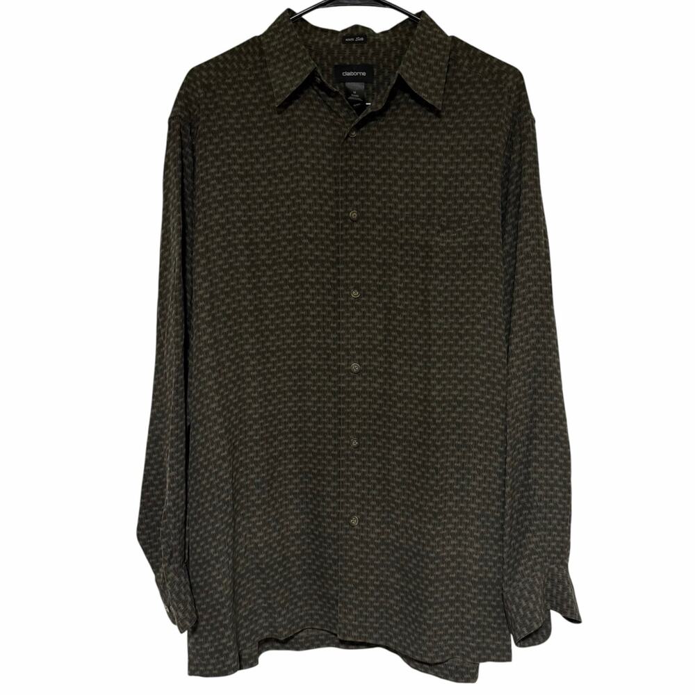CLAIBORNE Oversized 100% Silk Printed Blouse Button Down Size Medium